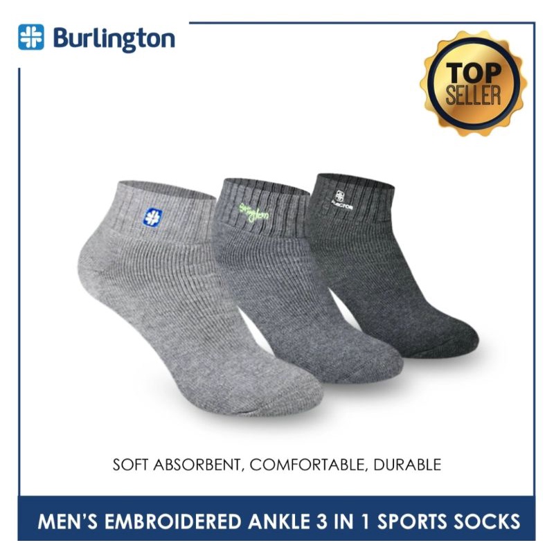 Burlington E1001 Men's Thick Cotton Embroidered Ankle Sports Socks