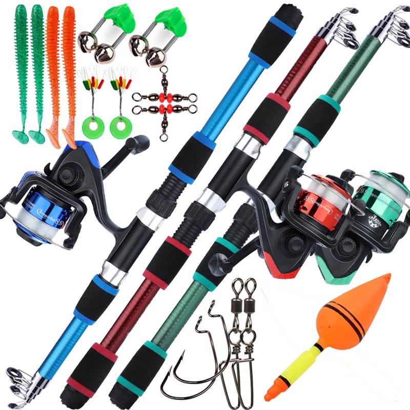 Full Set Spinning Fishing Rod Telesscopic 1.8m and Fishing Reel with Line  Lure