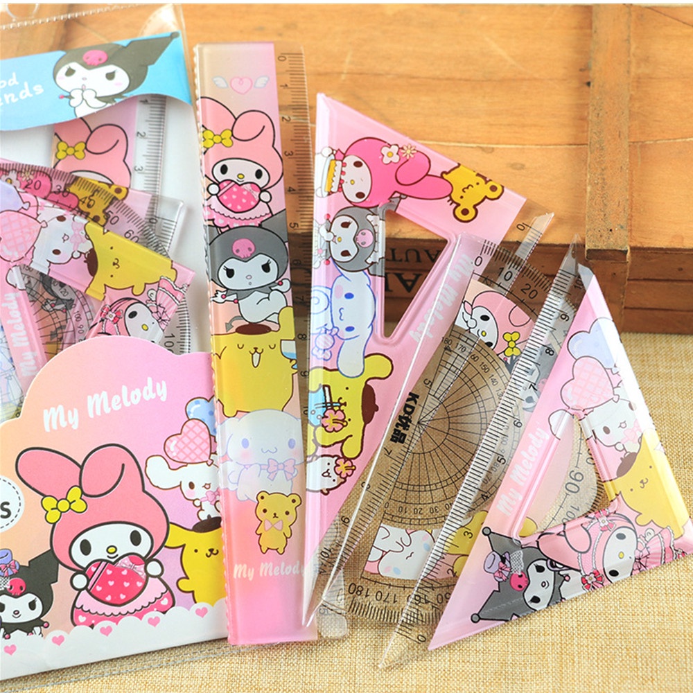 Cute Cartoon Triangle Ruler Kuromi My Melody Cinnamoroll Stationery Set ...