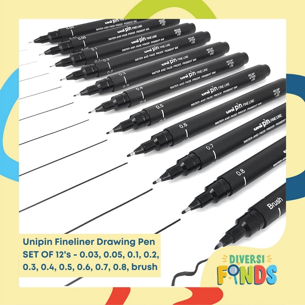 AUTHENTIC! 6 or 12pcs Uni pin Fine Line Drawing Pen BLACK- Water and ...