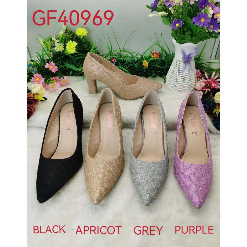 NOBLESSE Korean Pointed Toe Block Heel Shoes Black Office Work High ...