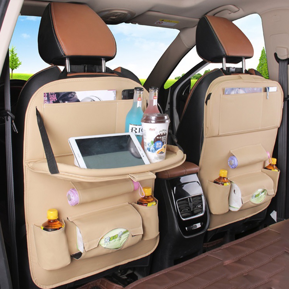 Leather Car Seat Back Multi Pocket Storage Bag Organizer Auto Folding 