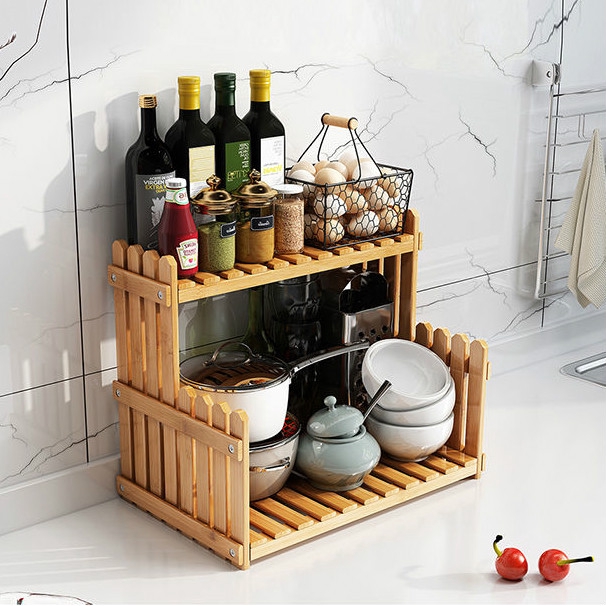 Vimi Bamboo Spice Rack Kitchen Organizer Condiments Organizer Tabletop ...