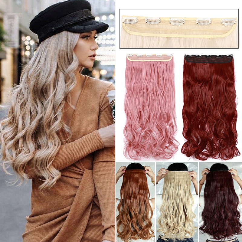 24" 5 Clips In Hair Extension One Piece Long Curly Hair Extension For