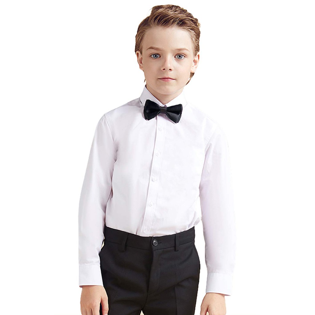 Boys Long Sleeve Dress Shirt Kids White Tuxedo ButtonDown Shirts with