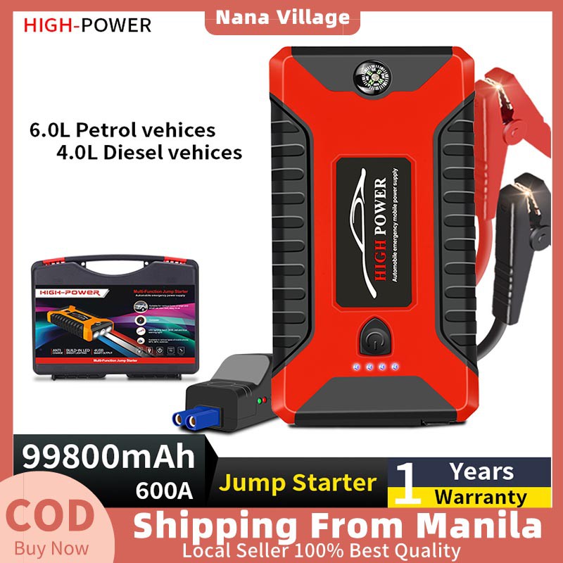 With Air Pump 99800 MAh Portable 12V Car Jump Starter Pack Booster ...