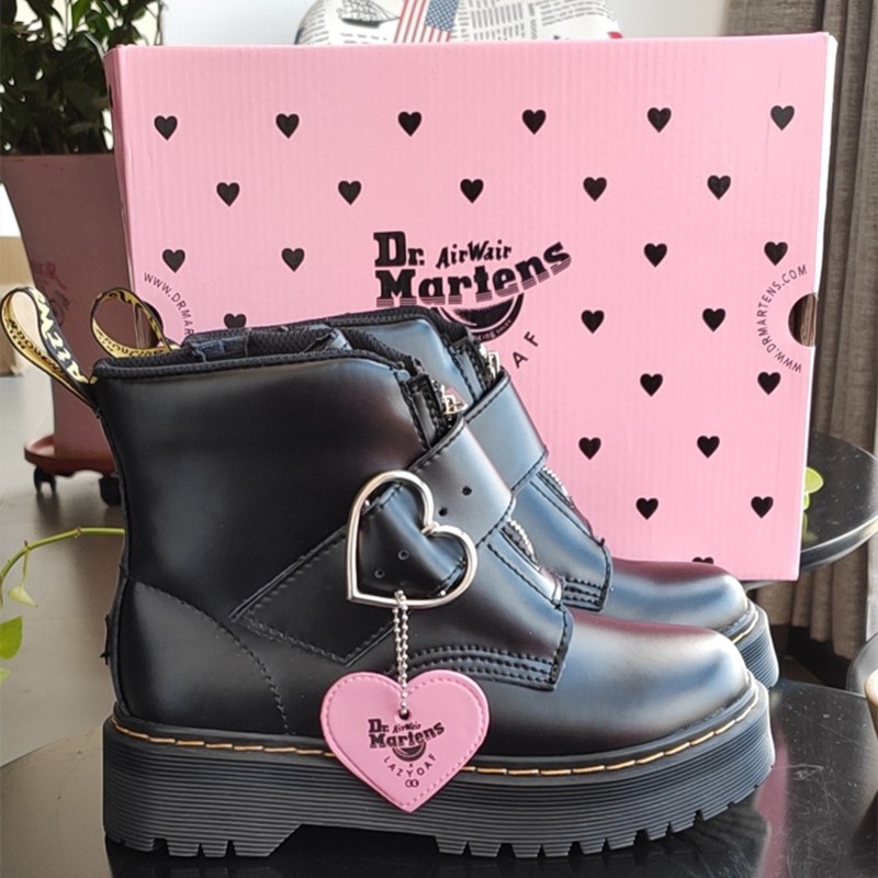 Dr. Martens Air Wair Women Buckle Leather Short Boots Peach Heart Boots ...