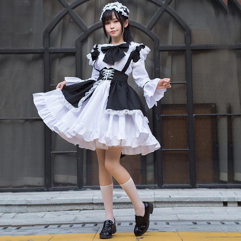 Women Maid Outfit Anime Long Dress Black and White Lolita Dress Cafe Uniform Sweet Gothic Dress Cosplay Costume Shopee Philippines