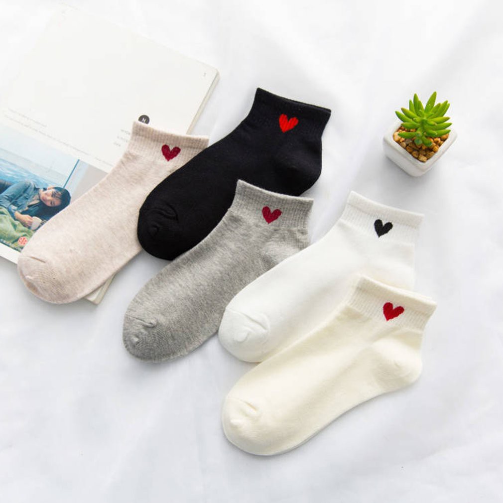 ^YOYO^Korean Iconic Cute Red Black Heart Sides Heart Mid Cut Socks Cute ...