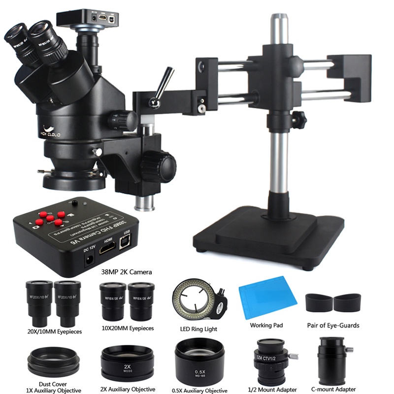 3.5X90X Double Boom Zoom Simul Focal Trinocular Stereo Microscope 38MP