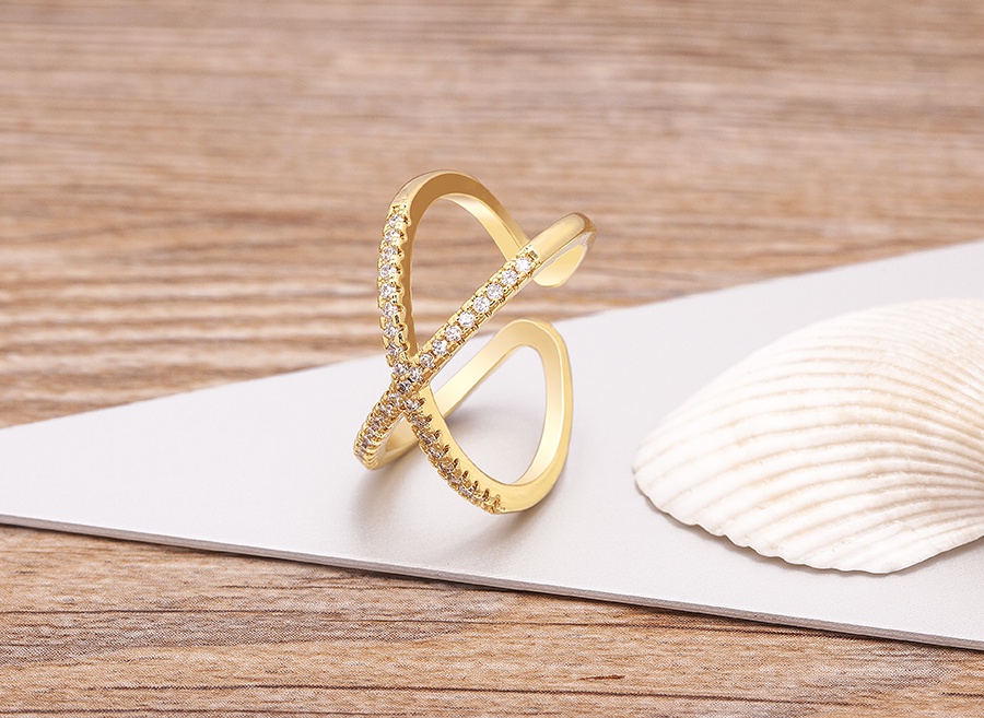 Luxury Cross X Shape Women Engagement Ring Full Paved Zircon Gold Color ...