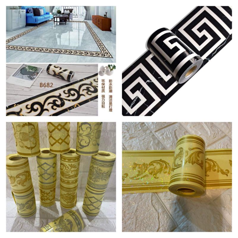 3D glossy 10meters x10cm Waistline Border Tile Wall Sticker waterproof ...