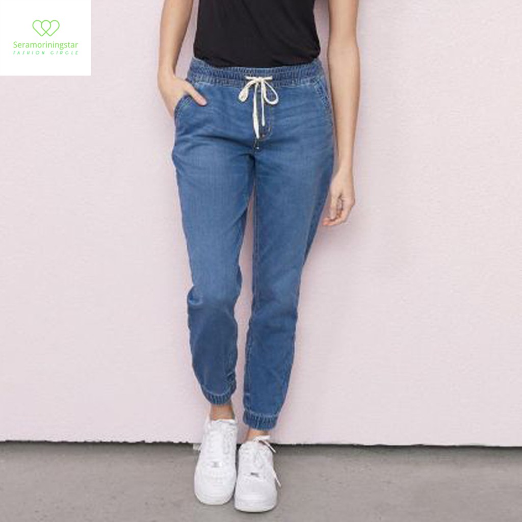 Ripped Drawstring Waist Jogger Jeans