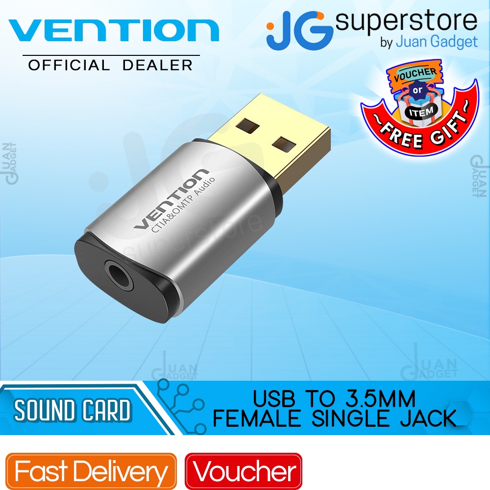Vention Sound Card USB To Jack 3.5mm 2in1 Adapter External Gray Metal