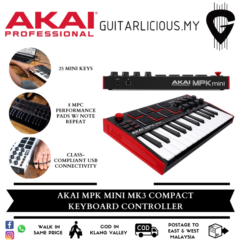 Akai MPK Mini Mk3 Compact Keyboard Controller Professional 25 Key Midi