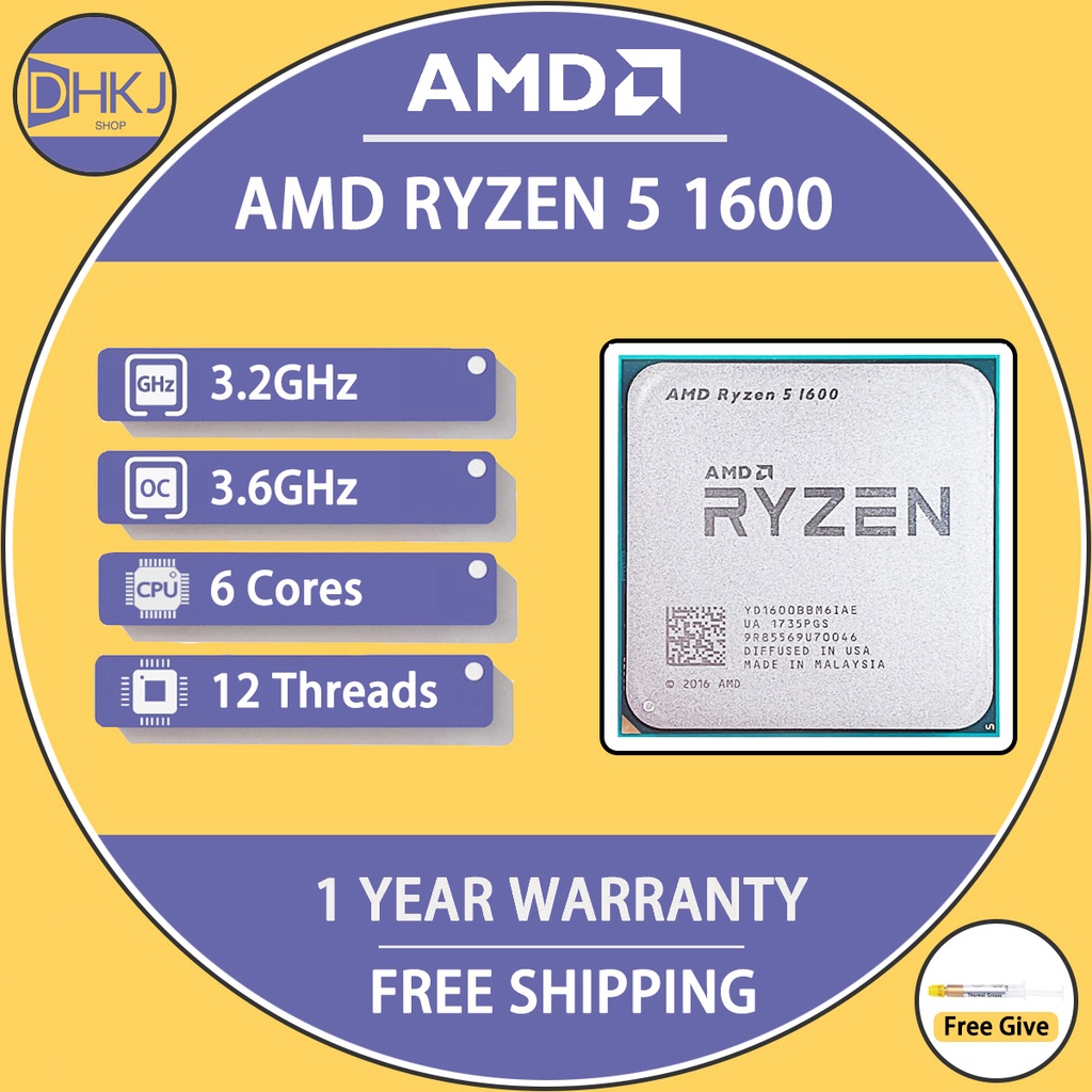 USED AMD Ryzen 1600 R5 1600 GHz Six-Core Twelve Thread 65W