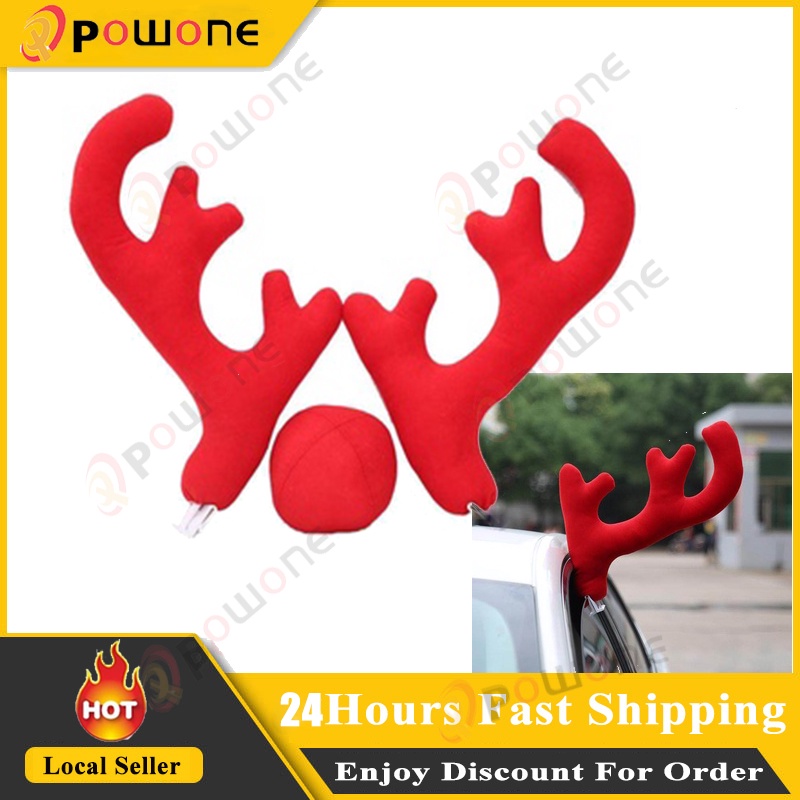 Christmas Reindeer Antlers Red Nose Set for Car Home Party Decoration ...