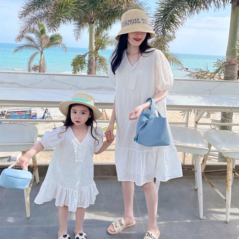 high quality Beach Holiday Mother Daughter Dresses Summer Family