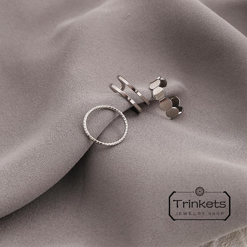 3 Piece Set Women's Vintage Geometric Tail Rings Minimalist Punk Style ...