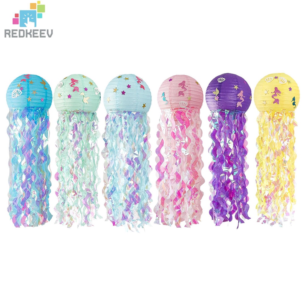 TUSAUW 6-Piece Jellyfish Paper Lanterns – Ocean Mermaid Party Decor For Wedding, Birthday, Baby Shower (Pure Color Set)