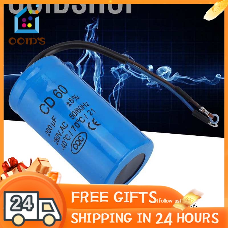 Condensatore Di Avviamento CD60 200uF 250V Con Cavo - Per Compressori E Motori AC