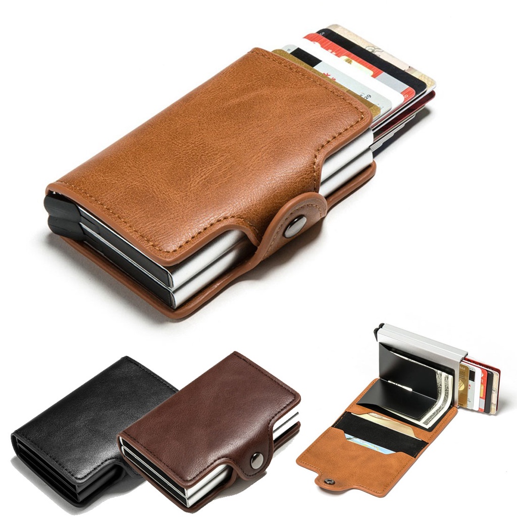 Anti Theft Rfid Blocking Smart Wallet Business Card Holder Credit Card  Purse Double Box Metal Wallet Automatic Slide out Money Clip | Shopee  Philippines