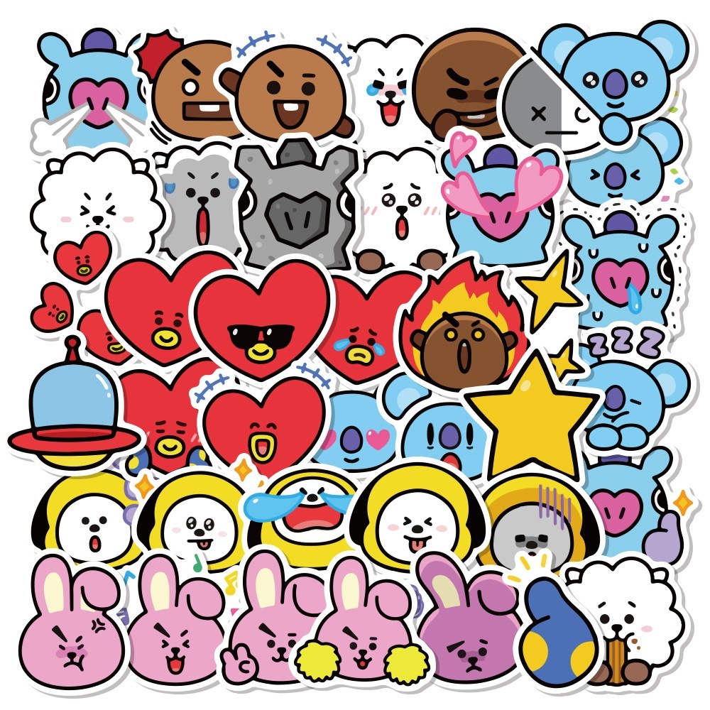 40pcs BTS Bangtan Boys Cartoon Caractor BT21 Sticker Waterproof Cute ...