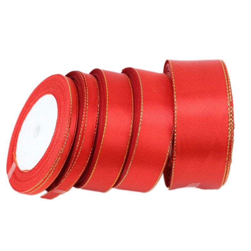 (25 yards/lot) (6/10/20/25/40mm) Red Gold Edge Satin Ribbon high ...