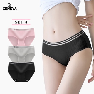 Set of 3 pcs) Zeneya Thread Lace Mesh Cotton Panty For Women Mid Rise  Underwear Undies Panties