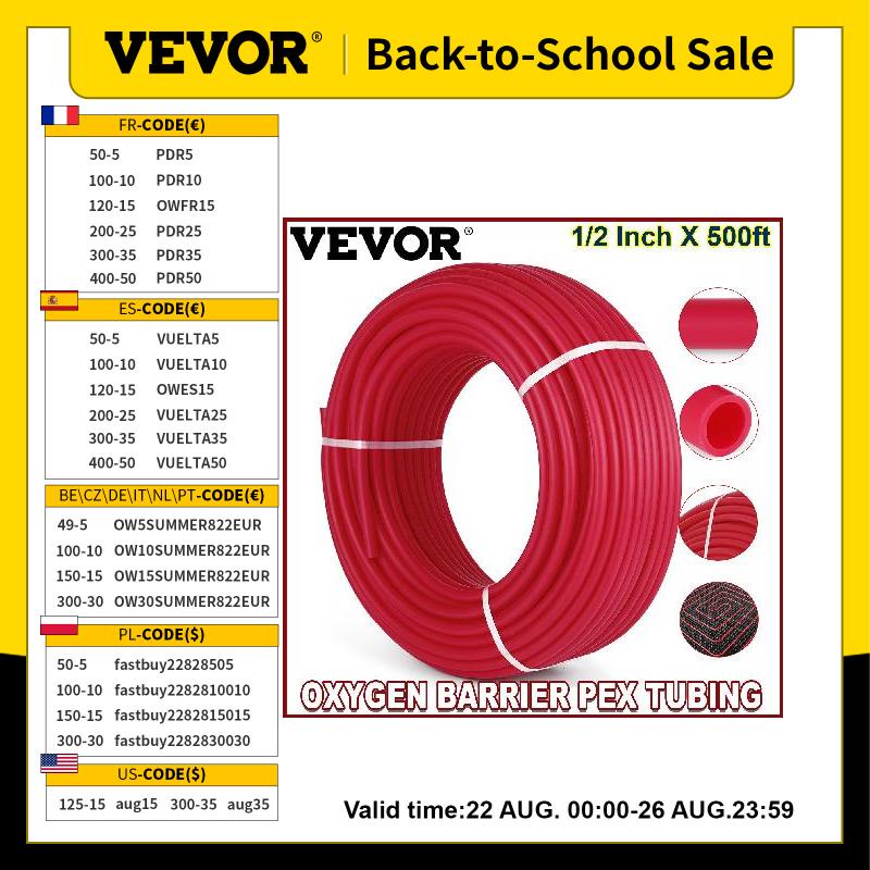 VEVOR Oxygen Barrier PEX Tubing-1/2 Inch X 500ft Tube Coil-EVOH PEX-B ...