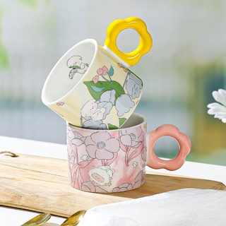 Floral Tulips Korean Cute Vintage Ceramic Coffee Mug Cup with Handle ...