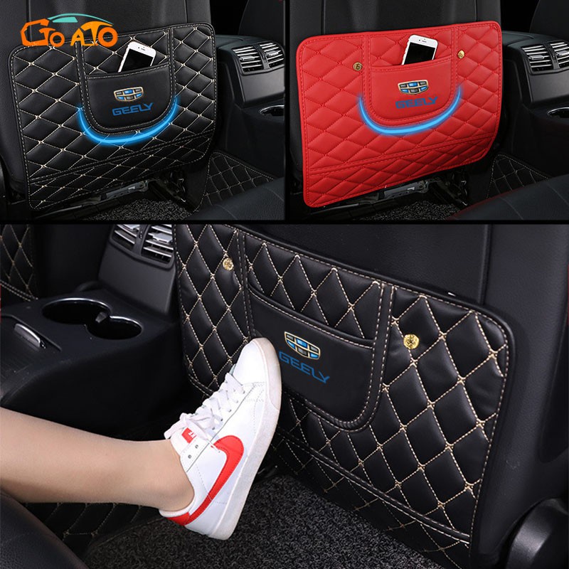 Anti-Kick Pad Mat – Car Seat Back Leather Protector With Organizer Bag – Black & Red