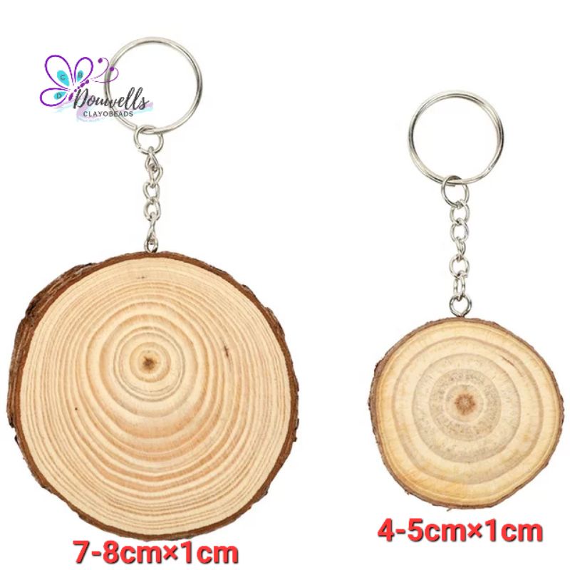 1pc Pine Wood Keychain Blank Natural Wood Keychain Round Log Pine Arts ...