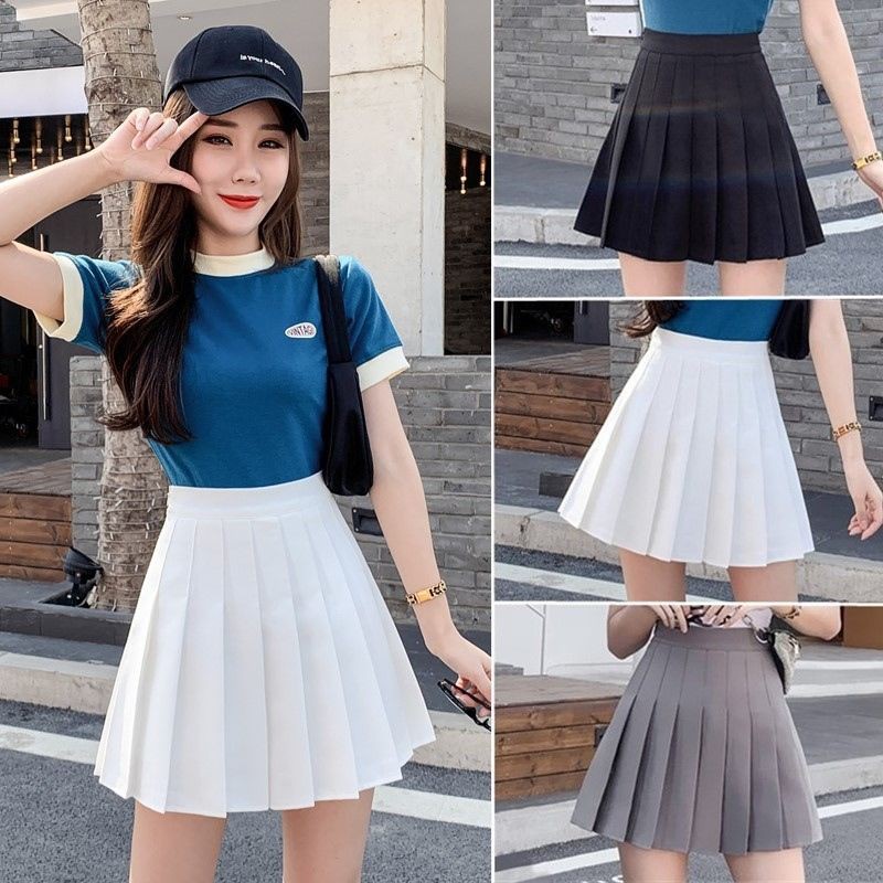 Korean High Waist White Short Skirt Fashion Sexy A-Line Pleated