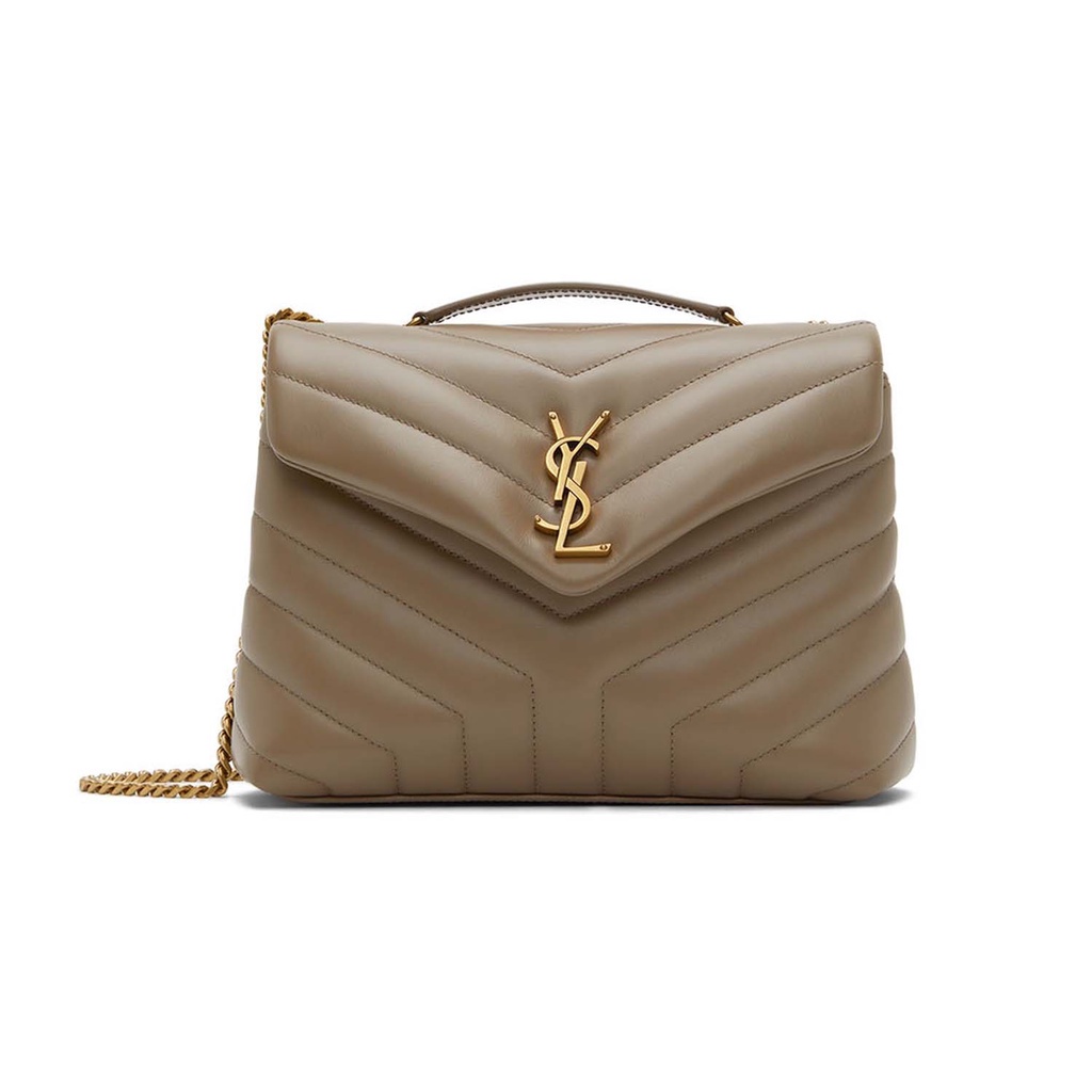 YSL Loulou Small Leather Shoulder Bag Taupe GHW (25 x 18 x 9) Shopee