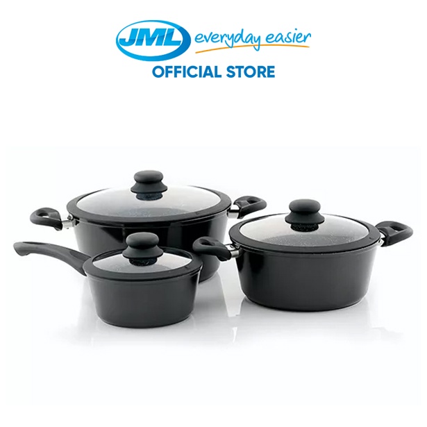 JML Stoneware Stove Top Pan Set Stainless Steel Flame Guard + Silicon ...