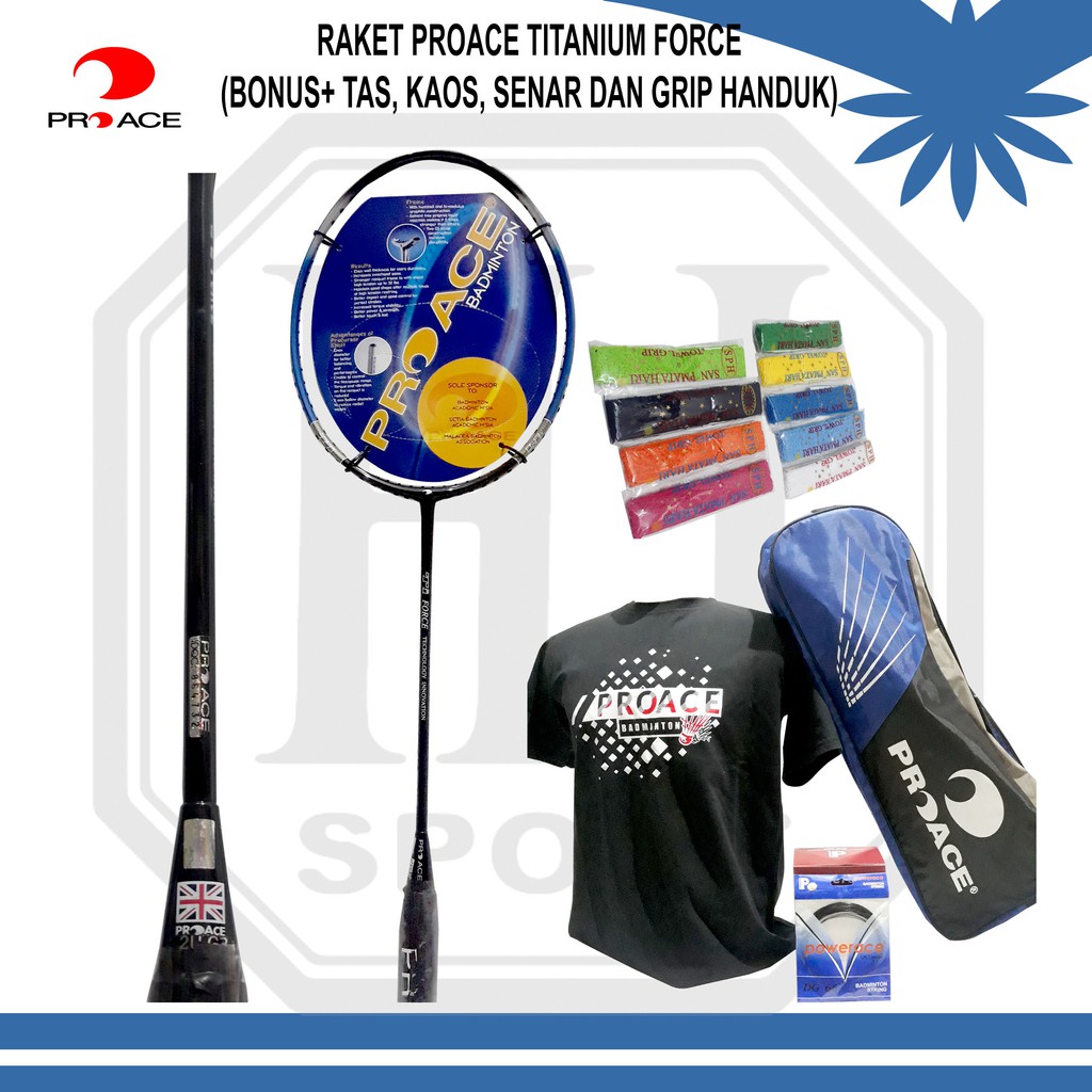 Original Pro ace Titanium Force Racket, Complete Badminton Bonus ...