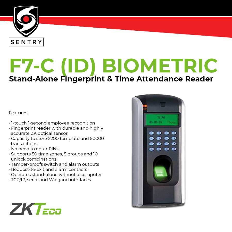 ZKTeco F7 Fingerprint Standalone Professional Access Control Shopee