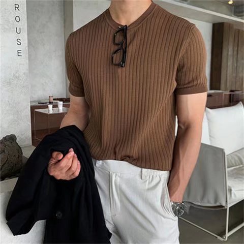 【M-3XL】Korean Style Striped Ice Silk Fabric Round Neck Loose T-shirt ...