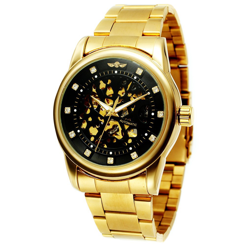 WINNER Men Golden Stainless Steel Automatic Mechanical Watch | Shopee ...