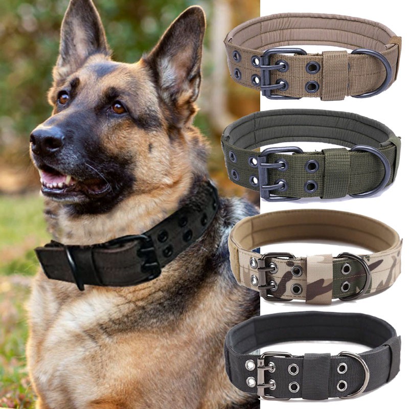 Tactical Adjustable Dog Training Collar Nylon Leash Metal Buckle 