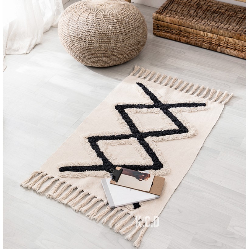 Seavish Tufted Cotton Area Rug,Geometric Hand Woven Tassel Throw Rug ...