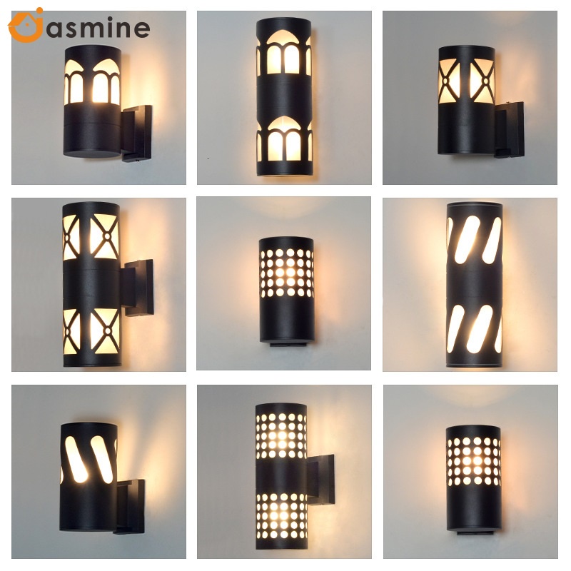 Outdoor wall lamp double round hollow transparent courtyard lamp