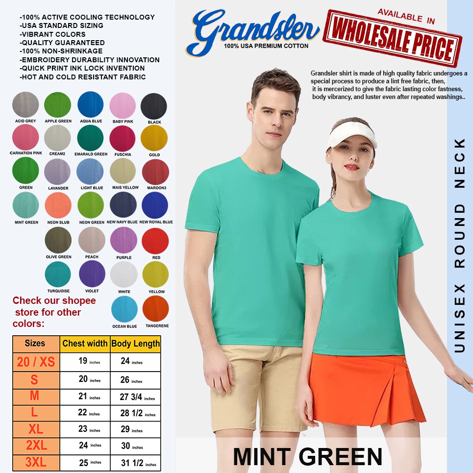 Grandsler Adult T Shirt Round Neck Plain Mint Green Shopee Philippines