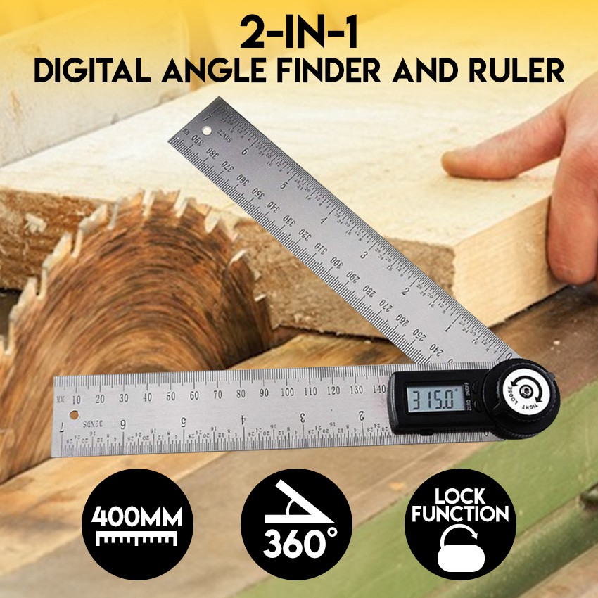 Digital 2-in-1 Angle Finder Meter Protractor Ruler 360° 400mm Measure ...