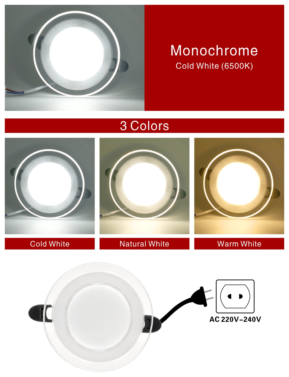 Got Liang 3 Colors Changeable LED Downlight 6W LED Lamp 220V 230V 240V ...
