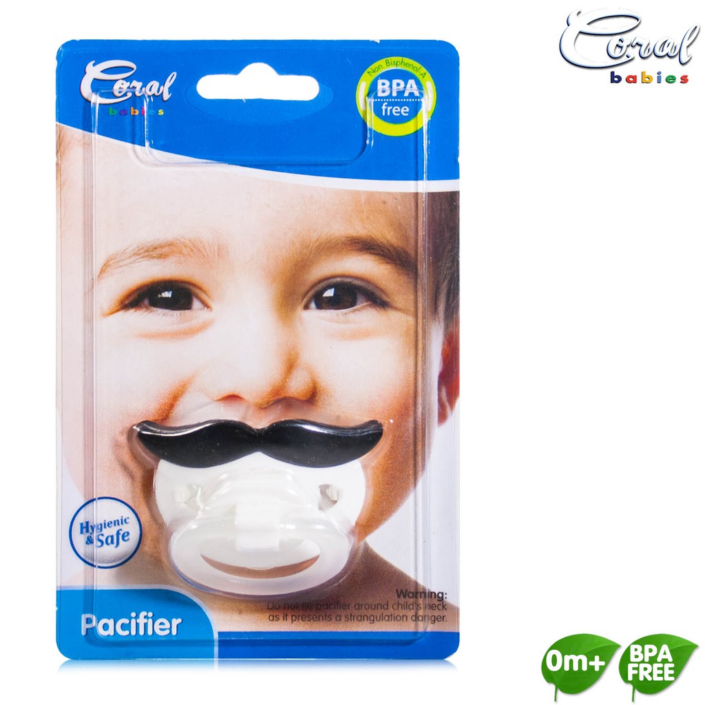 Coral Babies Silicone Orthodontic Mustache Pacifier with Cover | Shopee ...