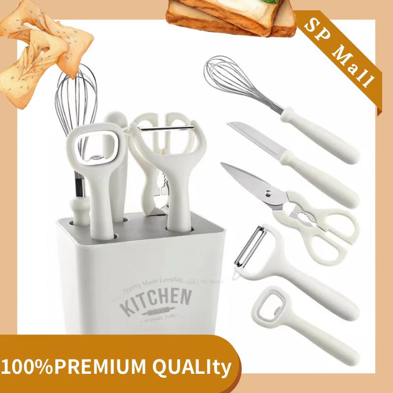 5 in 1 white kitchen gadget utensil set (bottle opener, peeler, knife