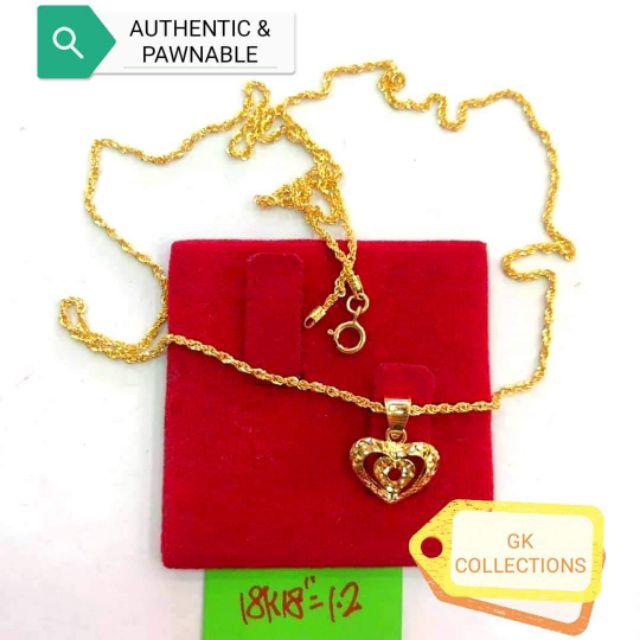 Pawnable Gold Jewelry Pure 18k Saudi Gold Rope Necklace & Pendant ...