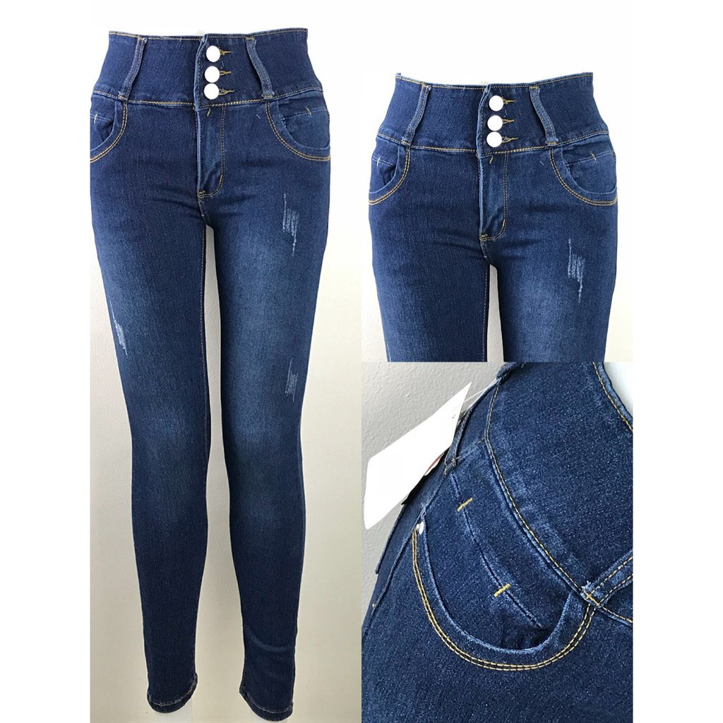 ♤6205# three bottoms high waist denim tattered pants stretchable soft ...